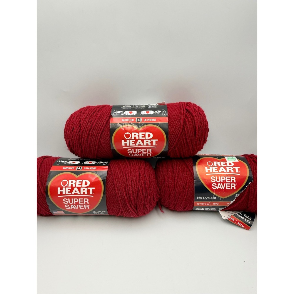 Red Heart Super Saver Yarn Burgundy 0376 Worsted 4 Medium 7oz 364yds Lot of 3